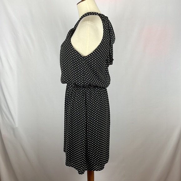Express Black w/White Polka Dot Blousy Halter Dress w/Keyholes - Size Small - Picture 5 of 16